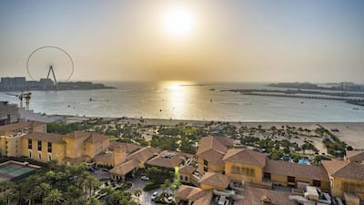 The view out on to the Arabian Gulf with Bluewaters Island to the left and Palm Jumeirah to the right. Courtesy LuxuryProperty.com