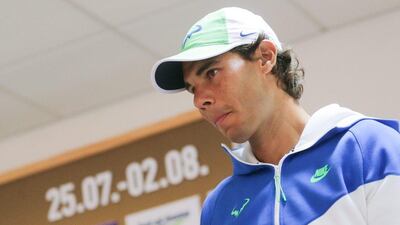 Rafael Nadal shown at a press conference in Hamburg on Saturday ahead of his start at the German ATP tournament on Tuesday. Axel Heimken / EPA / July 25, 2015
