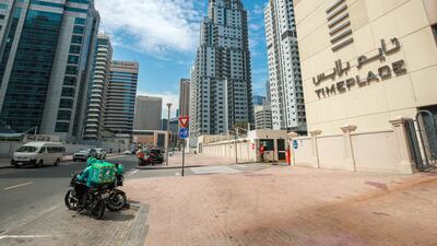 Outside the building Ms Rousta calls home in Dubai Marina