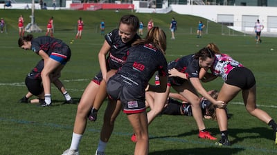Dubai Exiles U19 girls during training at The Sevens Stadium.