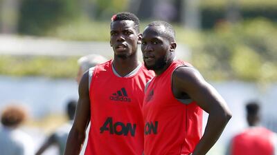 United States Football Soccer - Manchester United training - University of California Los Angeles - July 10, 2017 Manchester United's Romelu Lukaku (R) and Paul Pogba train REUTERS/Lucy Nicholson