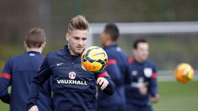 Luke Shaw earned his first place in an England squad for Wednesday's friendly against Denmark. Adrian Dennis / AFP