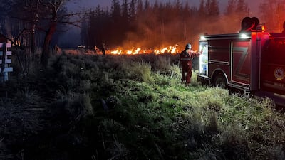 Firefighters battle a blaze in Alberta as scores of wildfires burn across several Canadian provinces. EPA
