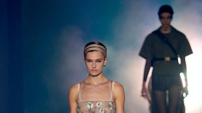 In a quietly beautiful collection, dancewear elements, such as leggings and ankle ribbon shoes, run throughout at Christian Dior. AFP 