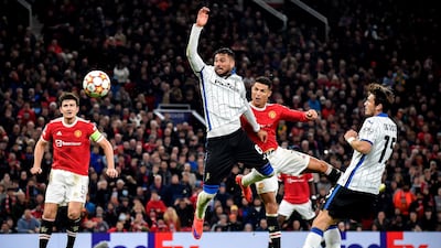 Manchester United's Cristiano Ronaldo scores during the Champions League match against Atalanta at Old Trafford in October 2021. EPA