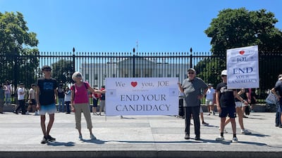 Rebecca and Ron Pollack travelled to the White House from Arlington, Virginia, to call on US President Joe Biden to step aside for the coming election