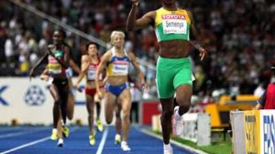 Caster Semenya winning the women's 800 metres at the World Championships.