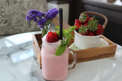 Strawberry lassi at Homestead Restaurant Bakery.