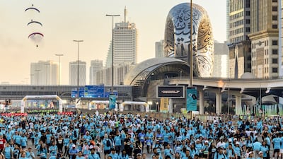 A record 307,000 participants took over Sheikh Zayed Road for Dubai Run 2025. Chris Whiteoak / The National