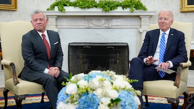 US President Joe Biden and Jordan's King Abdullah II met at the White House in July 2021. AP