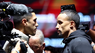 Jai Opetaia of Australia, left, and Ellis Zorro of Great Britain face-off. Getty Images