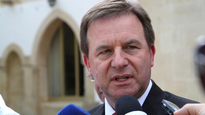 Neil Chapman, senior vice president of ExxonMobil, speaks to the media after a meeting with Cyprus' president Nicos Anastasiades on Friday. AP