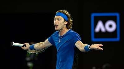 Russia’s Andrey Rublev reacts during his quarter-final match defeat to Serbia’s Novak Djokovic. Reuters