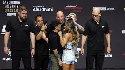 Mackenzie Dern and Virna Jandiroba face off ahead of their strawweight title fight at the Etihad Arena on Yas Island