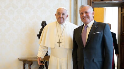 Pope Francis with King Abdullah II of Jordan, in Vatican City on Thursday. EPA