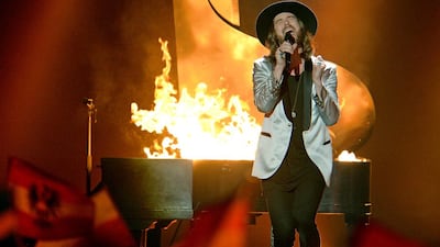 Last place: The Makemakes representing Austria perform the song I Am Yours during the final of the Eurovision Song Contest in Austria’s capital Vienna. Kerstin Joensson / AP photo