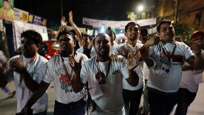 BNP supporters gather in Dhaka to celebrate Tarique Rahman's landslide election win. Reuters