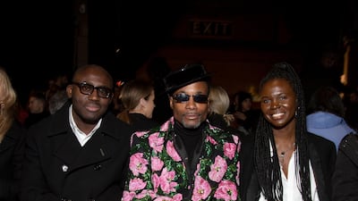 Edward Enninful, Billy Porter and Deborah Ababio sit front row during Richard Quinn at London Fashion Week. Getty Images
