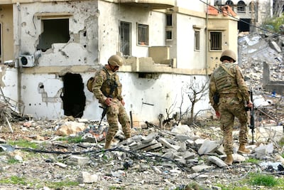 Lebanese soldiers in the Khiam village. EPA