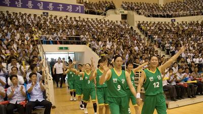 The players arrive at the clash which took place at a gym in Pyongyang, North Korea. Reuters