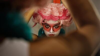 An artist prepares backstage for the Coliseum Christmas Circus in Porto. EPA
