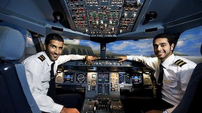 Ebrahim Haidar, left, and Mohamed al Menhali are now cadet pilots for Etihad.