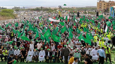 Supporters of Jordan's Muslim Brotherhood take part in a protest in the village of Sweimeh in May 2021. AFP