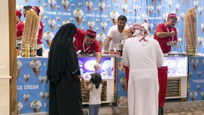Turkish ice-cream vendor in the Turkish village. Global Village opened it's gates today to the public for its 23rd season.