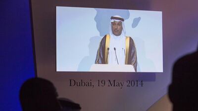 Mohammed Al Zarooni, the chairman of Dafza and the Dubai Silicon Oasis free zone, during his speech at the newly established World Free Zone Organisation launch event May 19, 2014. Antonie Robertson / The National
