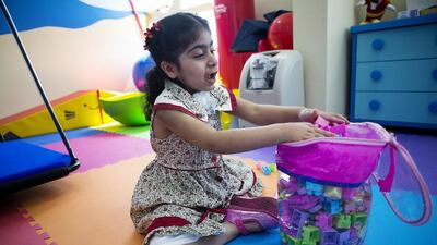 Shaikha Echtibi, 6, at the ProVita International Medical Centre in Al Ain, where she has made some giant steps. Christopher Pike / The National