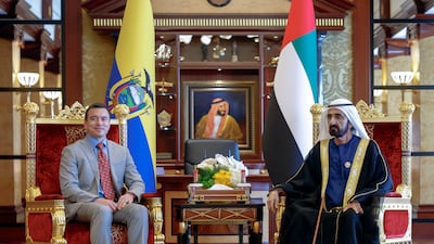 Sheikh Mohammed bin Rashid, Vice President and Ruler of Dubai, meets Ecuador's President Daniel Noboa. Photo: Dubai Media Office