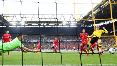 Dortmund's Erling Haaland scores his first. EPA