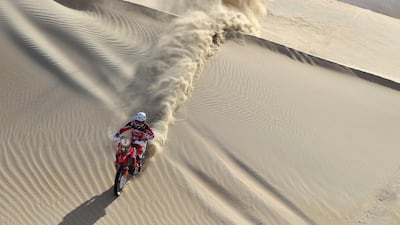 Nothing gives Sam Sunderland more pleasure than going for a ride across the desert. Here heis competing in the Abu Dhabi Desert Challenge. Picture courtesy of Edoardo Bauer