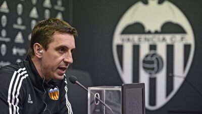 Valencia's British coach Gary Neville speaks during a press conference at the Sports City in Valencia on February 2, 2015. Jose Jordan / AFP
