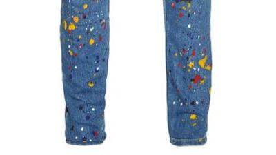 Alice & Olivia add a youthful edge to slim fit jeans with a generous splash of paint. Courtesy Alice & Olivia