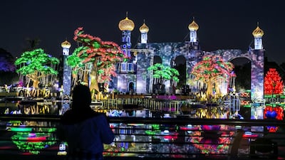 Each attraction – from the feeding flamingos to the panda paradise, sparkling garden and water fairies – is illuminated by low-wattage bulbs to create a magical scene in the heart of the city. Reem Mohammed / The National
