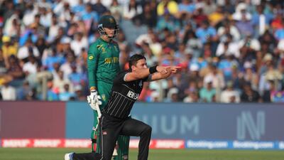 New Zealand's Trent Boult appeals unsuccessfully. Getty Images
