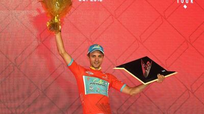 Tanel Kangert of Estonia and Team Astana celebrates winning the 2016 Abu Dhabi Tour on Sunday at Yas Marina Circuit. Tom Dulat / Getty Images / October 23, 2016