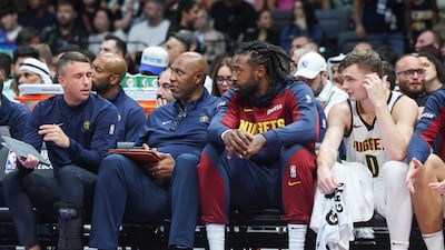 The Denver Nuggets bench during the NBA Abu Dhabi Games match against Boston Celtics. Victor Besa / The National