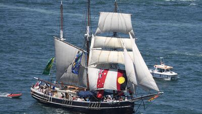 A Tall ship sails past the Sydney Opera House (not pictured) during Australia Day celebrations in Sydney. EPA