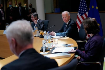 President Joe Biden attends the US-EU Summit at the European Council in Brussels on Tuesday. AP
