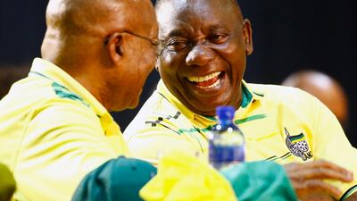 Cyril Ramaphosa, right, has been sworn in as South Africa's new president after Jacob Zuma, left, resigned. Kim Ludbrook / EPA