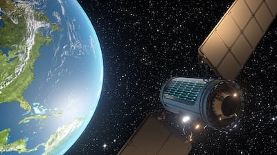 A representation of a data centre inside a satellite orbiting Earth. Getty Images