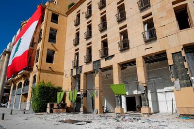 The damaged exterior of the Le Gray hotel in downtown Beirut, after clashes the night before following a demonstration. AFP