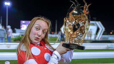Victoria Larsen, winner of the HH Sheikha Fatima bint Mubarak Ladies World Championship . Victor Besa / The National