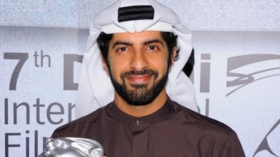 Khalid Al Mahmood at the Dubai International Film Festival in 2010 with his Muhr Emirati Second Prize award for Sabeel. Andrew H Walker / Getty Images for Dubai International Film Festival