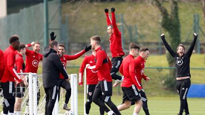 Gareth Bale celebrates during training. Reuters