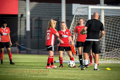 Kirk Hilton leads a training session with players at Go-Pro academy. Courtesy photo