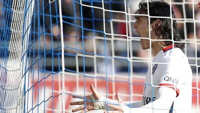 Edinson Cavani of Paris Saint Germain celebrates after scoring during the French Ligue 1 match between Estac Troyes and Paris Saint-Germain (PSG) at the Aube stadium in Troyes, France, 13 March 2016. PSG clinches 4th straight Ligue 1 title. EPA/YOAN VALAT