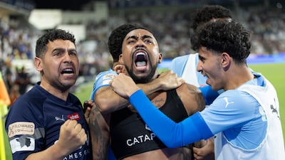 Malcom celebrates after scoring for Al Hilal in their Saudi Super Cup win over Al Ittihad at the Mohamed bin Zayed Stadium in Abu Dhabi on April 11, 2024. Getty Images